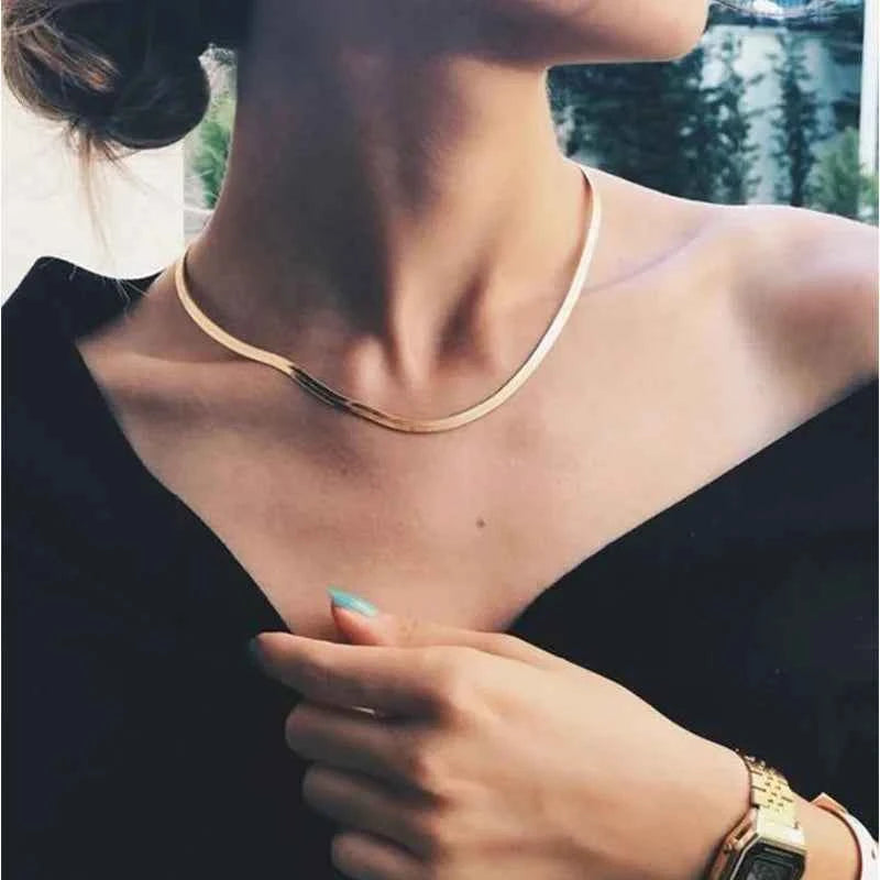 Women's Flat Blade Chain Necklace - Trendy Choker Jewelry for Fashionable Women